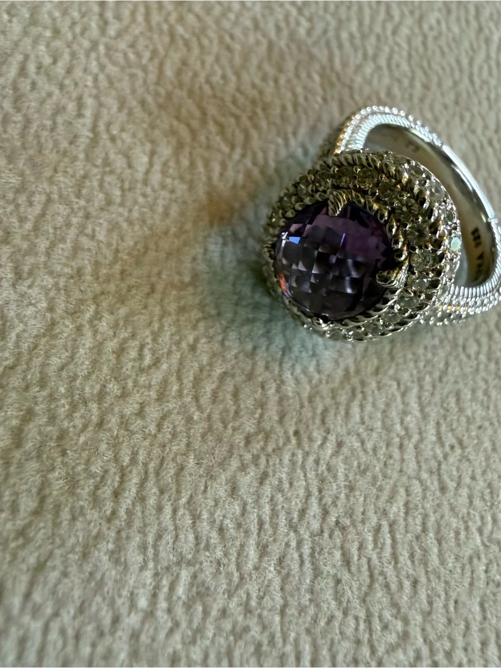 Judith Ripka Size 5 Amethyst Sterling Silver Ring with CZ Pavé Halo - Picture 5 of 6